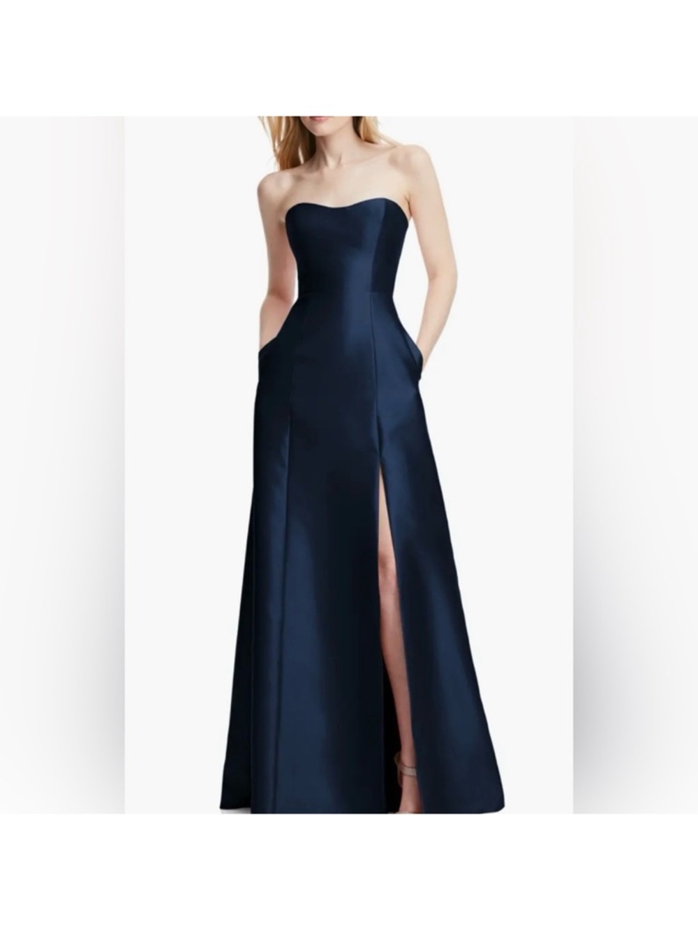 Alfred Sung Strapless A-Line Satin Gown With Modern Bow Detail